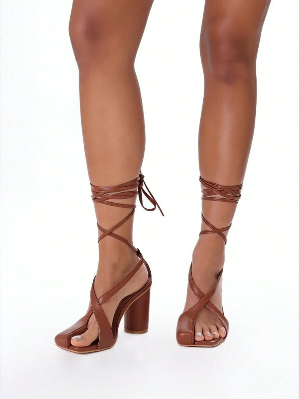 Brown Casual Women's Block Heel Open Toe Roman Sandals